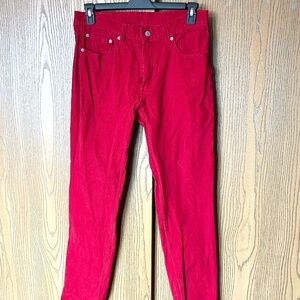 LEVI STRAUSS 511 RED CORDUROY PANTS 33 X 32 STRETCH STRAIGHT LEG